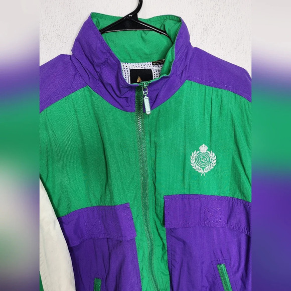 Vtge Retro Liz Sport Colorblock Green Purple Windbreaker Jacket  Size L - Picture 6 of 13